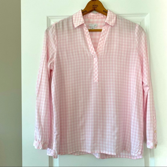 J Jill Pink Gingham Popover Rayon Blouse w Notch Neckline w MEASUREMENTS! - Picture 2 of 9